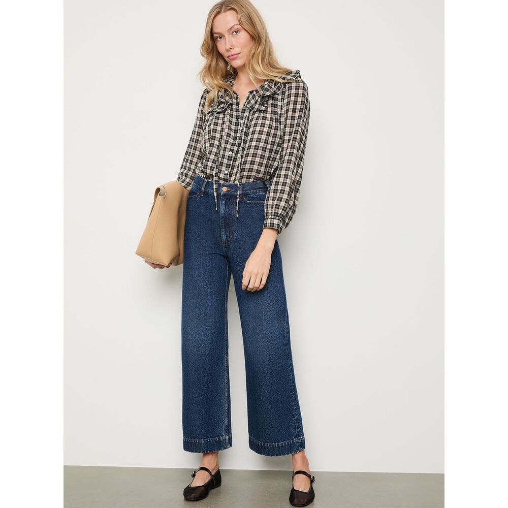 Doen Joelle Top NAVY COUNTRYSIDE PLAID size M
